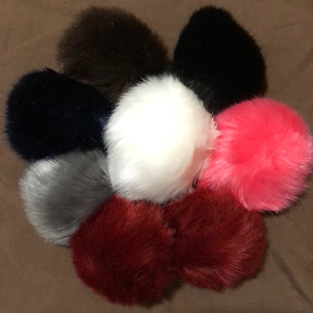 Faux Fur Pom Keychains w/ pearl accent